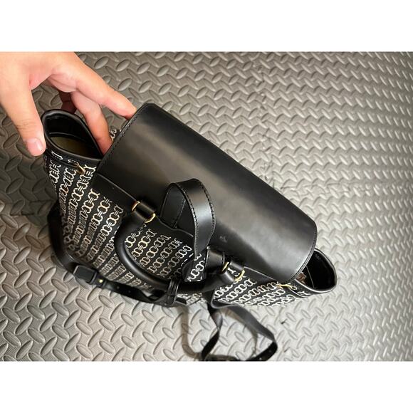 Tory Burch Gemini Link Canvas Leather Backpack Black & White Womens Travel - Picture 8 of 16